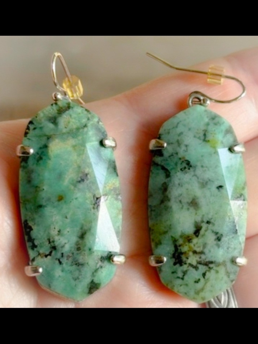 Kendra Scott ESME Faceted Green Mottled Stone Drop Earrings! NWOT French Wiring!
